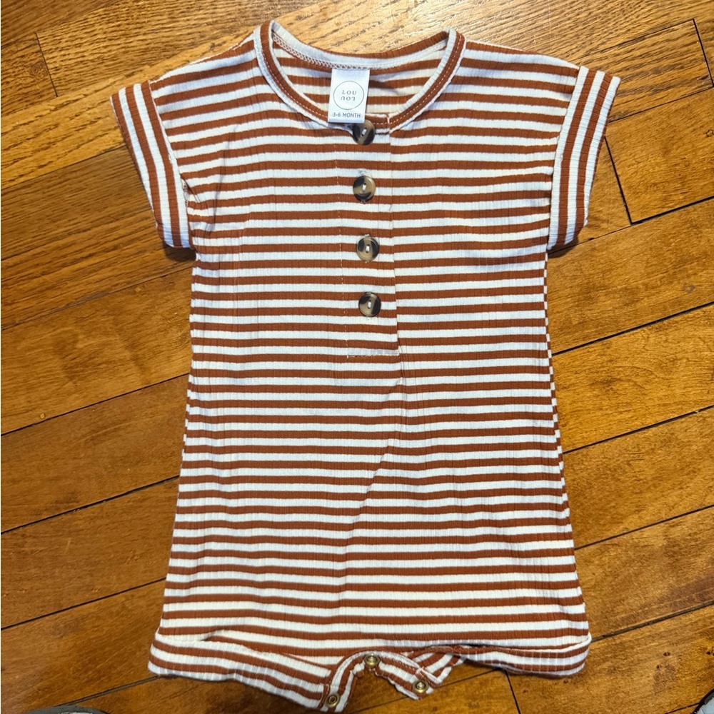 Lou Lou & Company Rust and White Striped Ribbed One-Piece